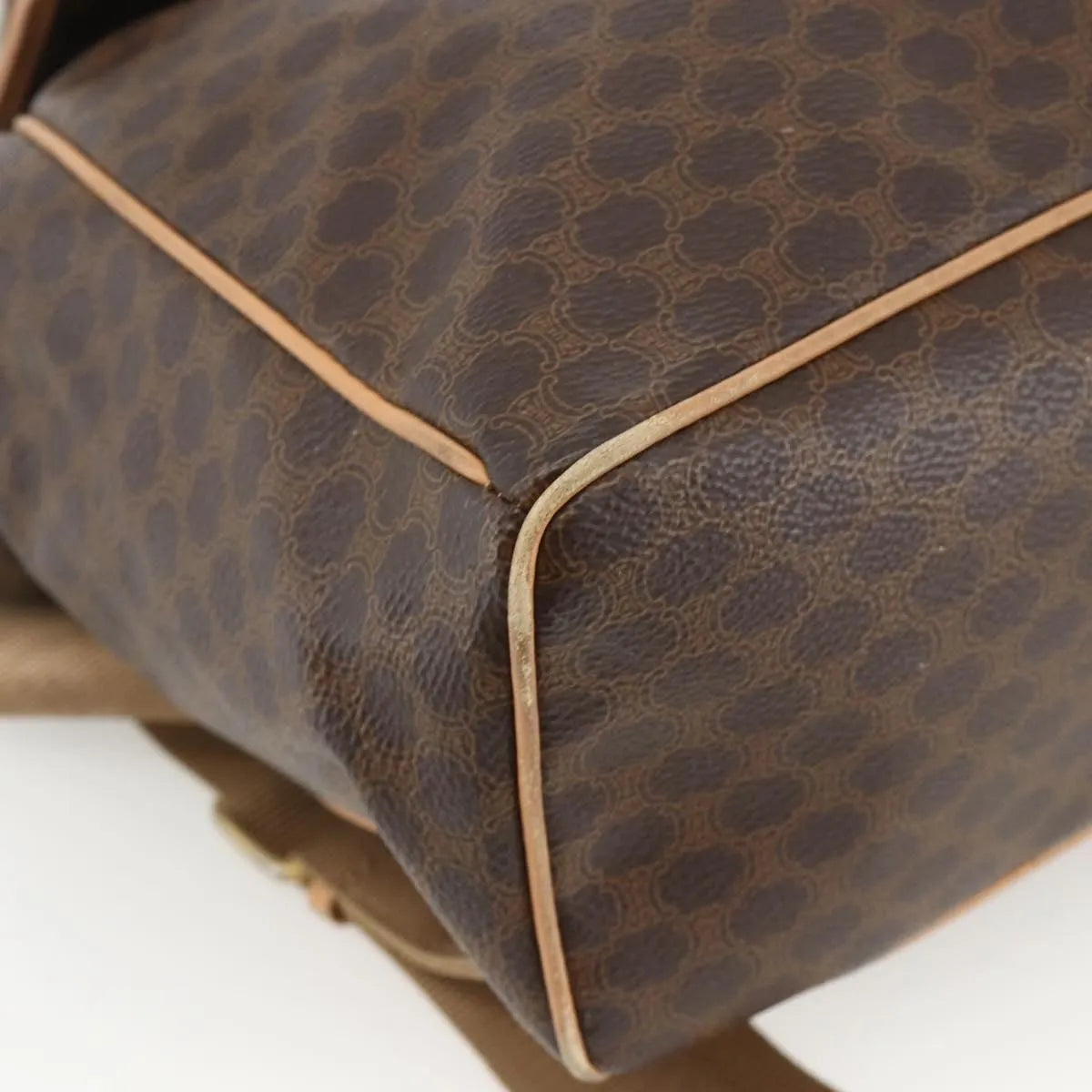 Celine Vintage Drawstring Flap Macadam Coated Canvas Brown Canvas Backpack Bag (Pre-Owned)