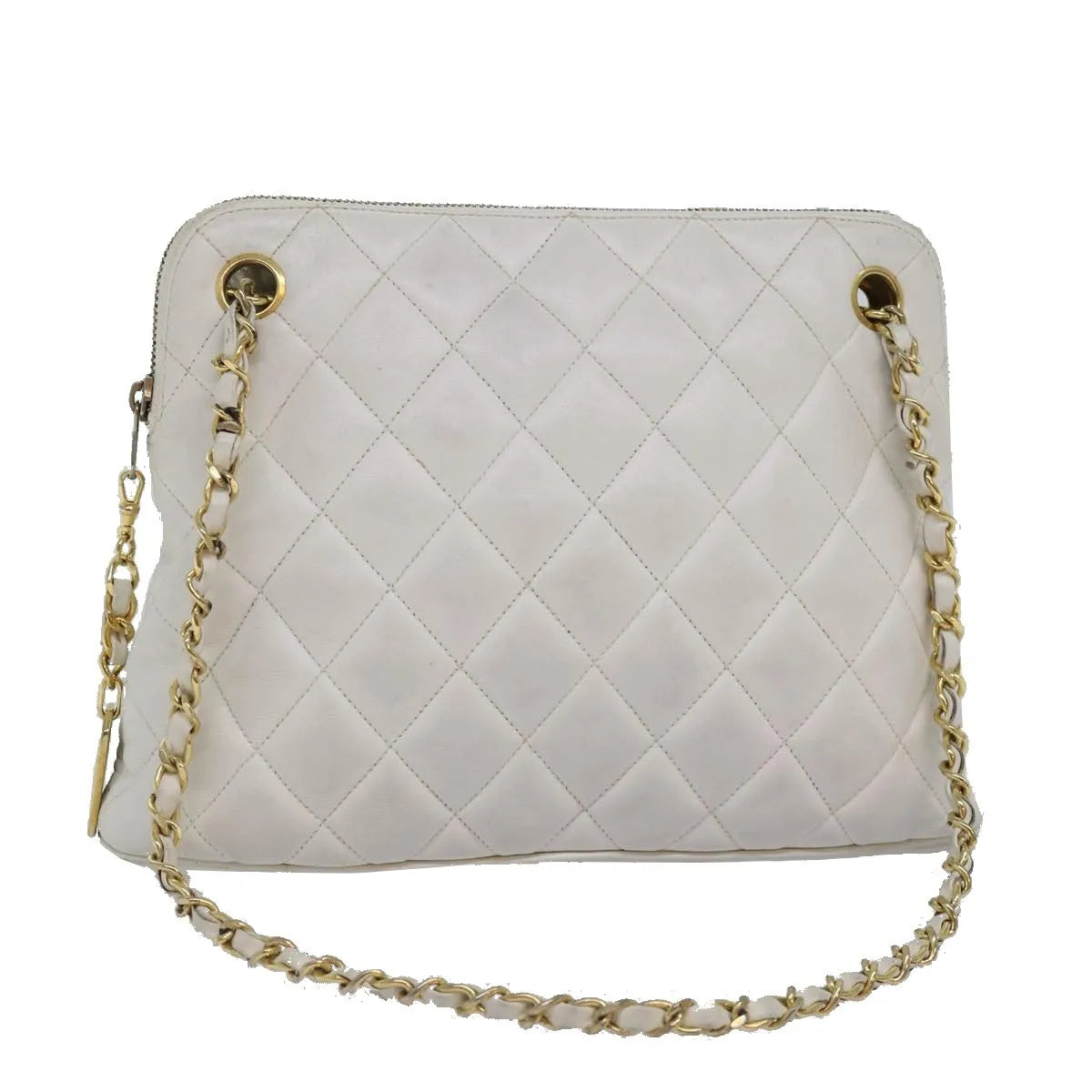 Chanel Vintage Zip Chain Quilted Caviar White Leather Shoulder Bag Bag (Pre-Owned)