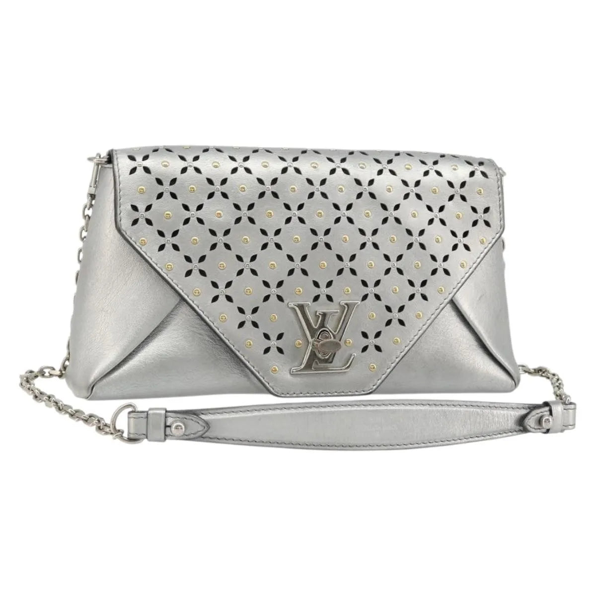 Louis Vuitton Love Note Chain Clutch Leather Silver Leather Shoulder Bag Bag (Pre-Owned)