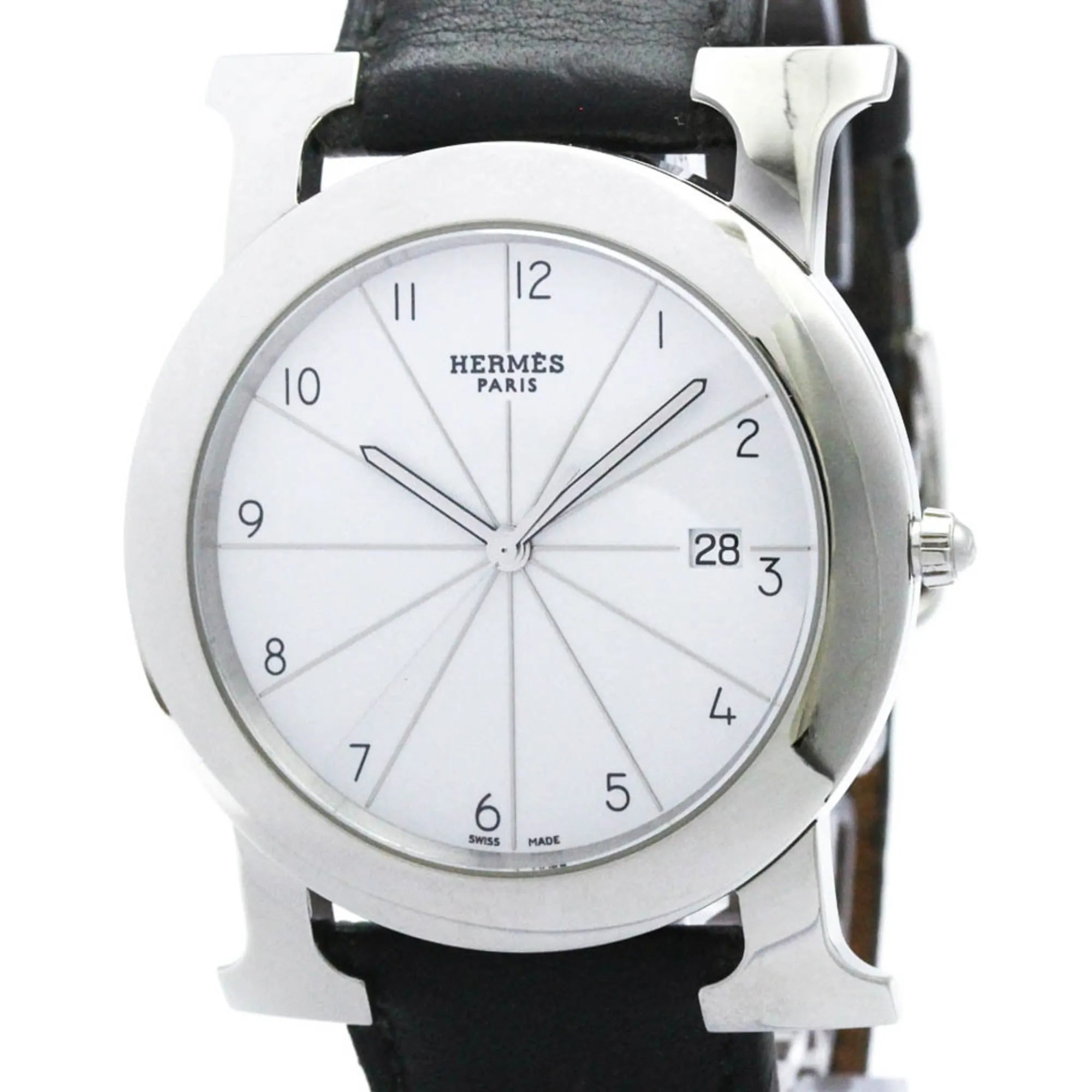 Hermes Heure H Ronde Quartz Stainless Steel And Leather Watch (Pre-Owned)