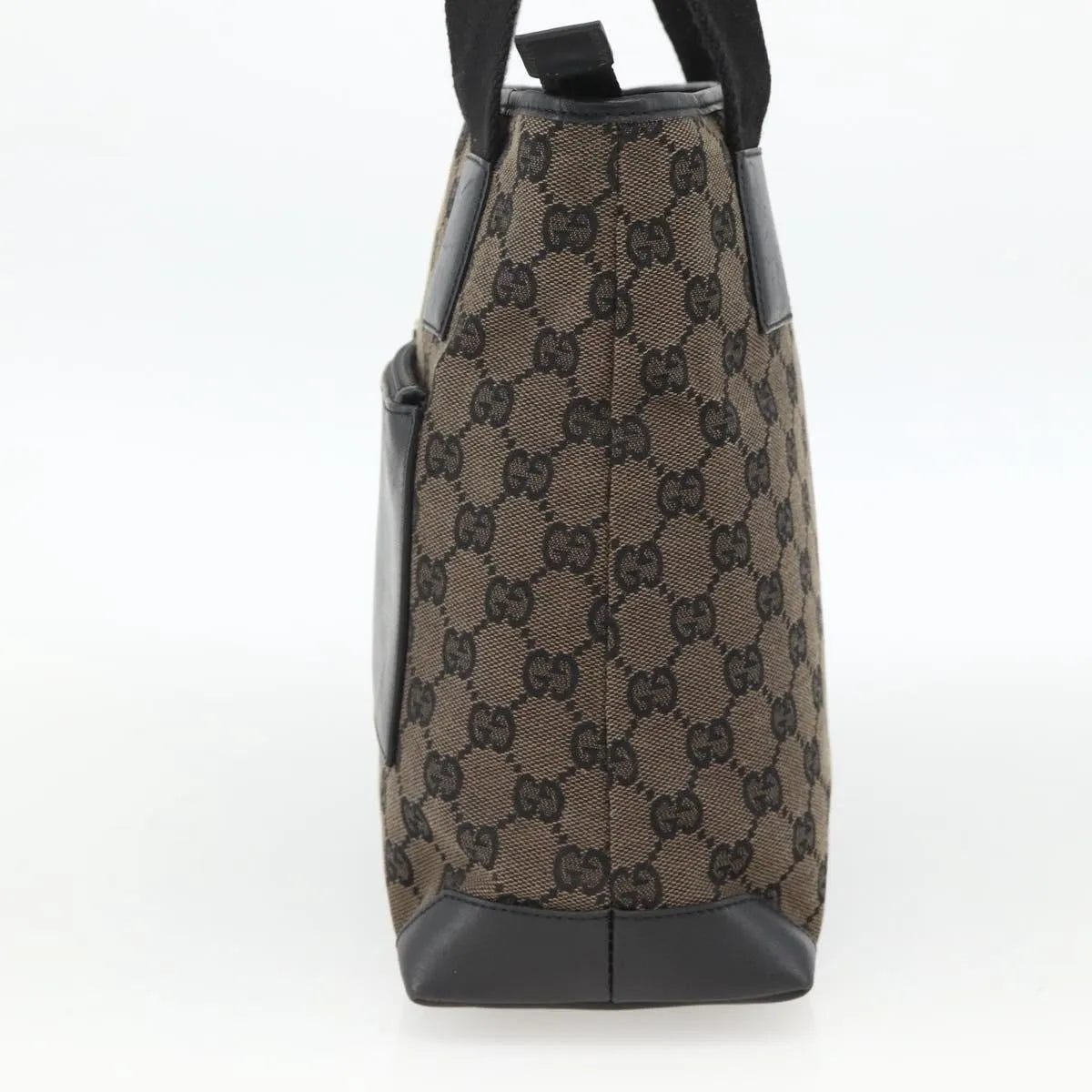 Gucci Vintage Front Pocket Tote Gg Coated Canvas With Leather Black Canvas Tote Bag Bag (Pre-Owned)
