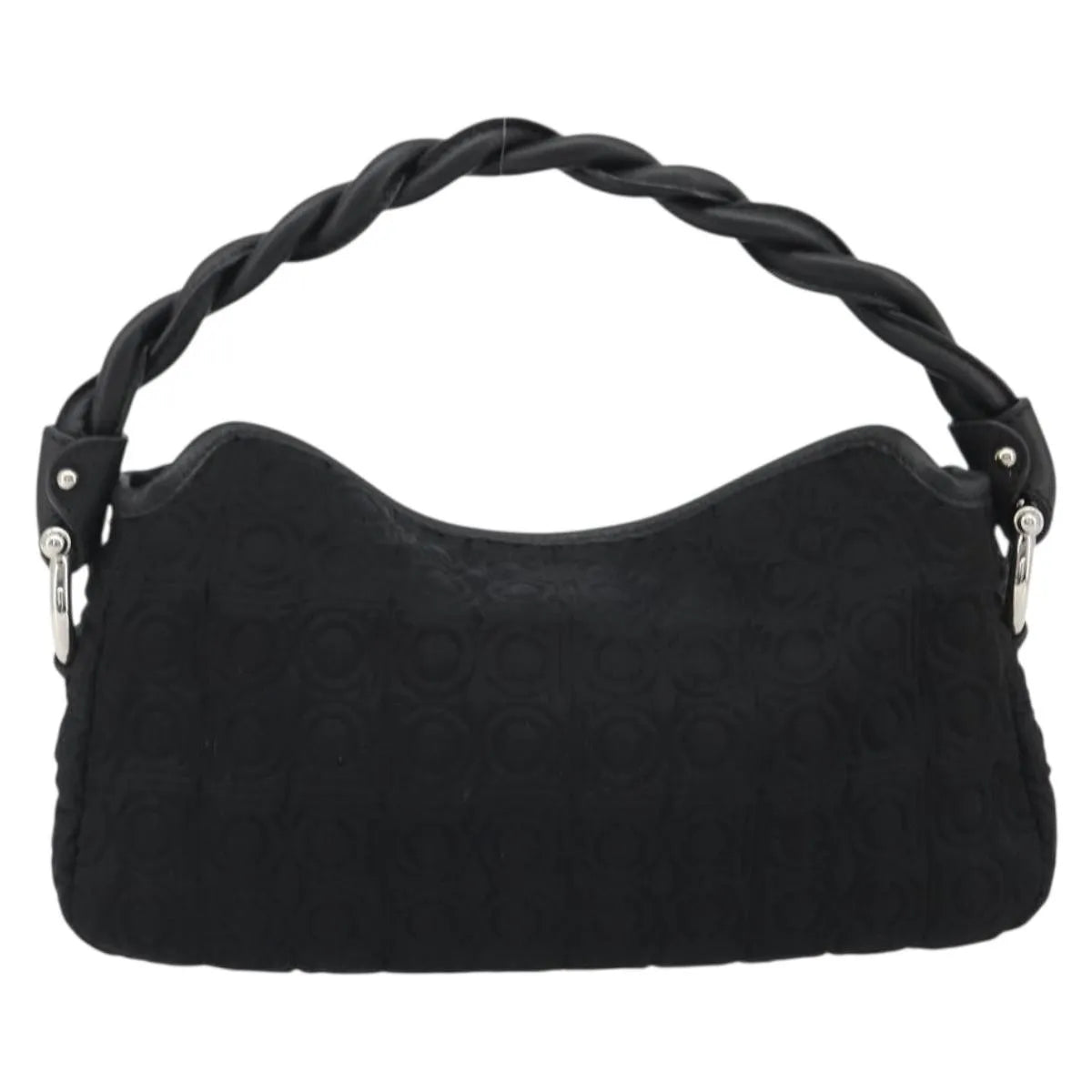 Salvatore Ferragamo Gancini Hobo Leather Black Cotton Handbag (Pre-Owned)