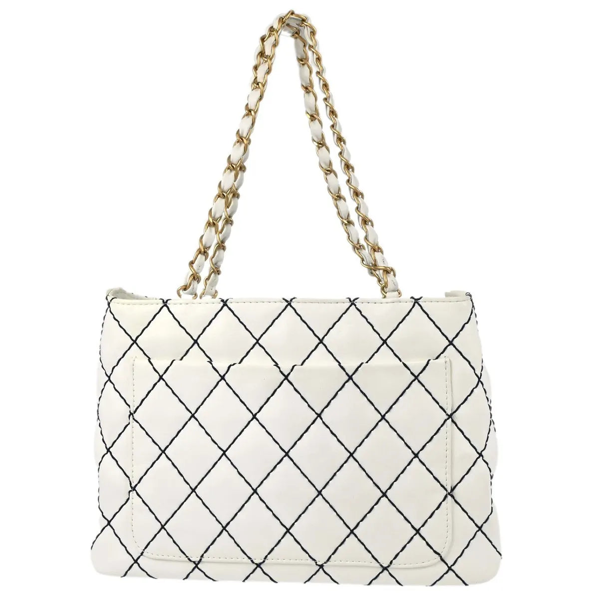 Chanel Surpique Chain Tote Quilted Leather White Leather Tote Bag Bag (Pre-Owned)