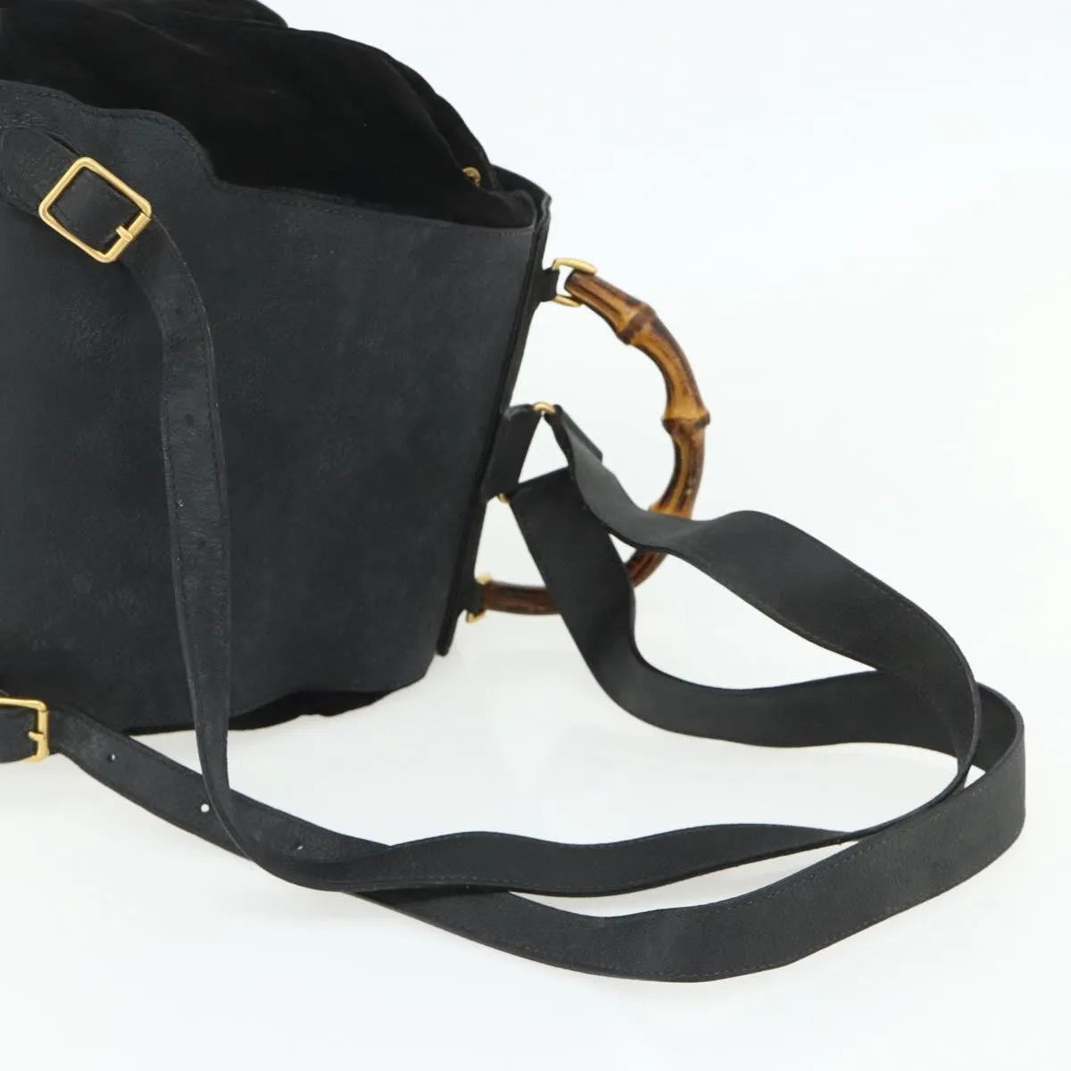 Gucci Vintage Bamboo Suede Black Suede Backpack Bag (Pre-Owned)
