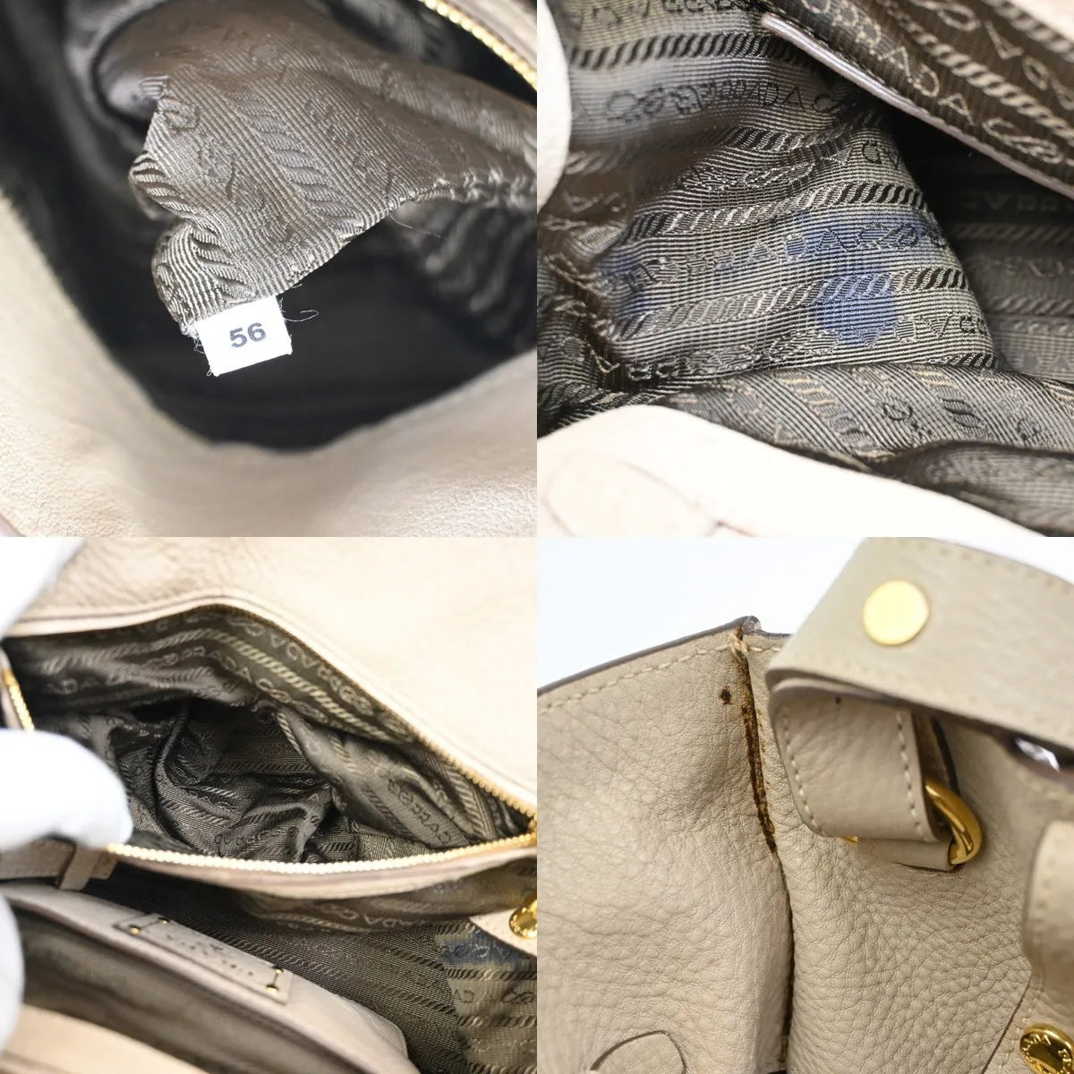 Prada Convertible Open Shopping Tote Vitello Daino Beige Leather Tote Bag Bag (Pre-Owned)