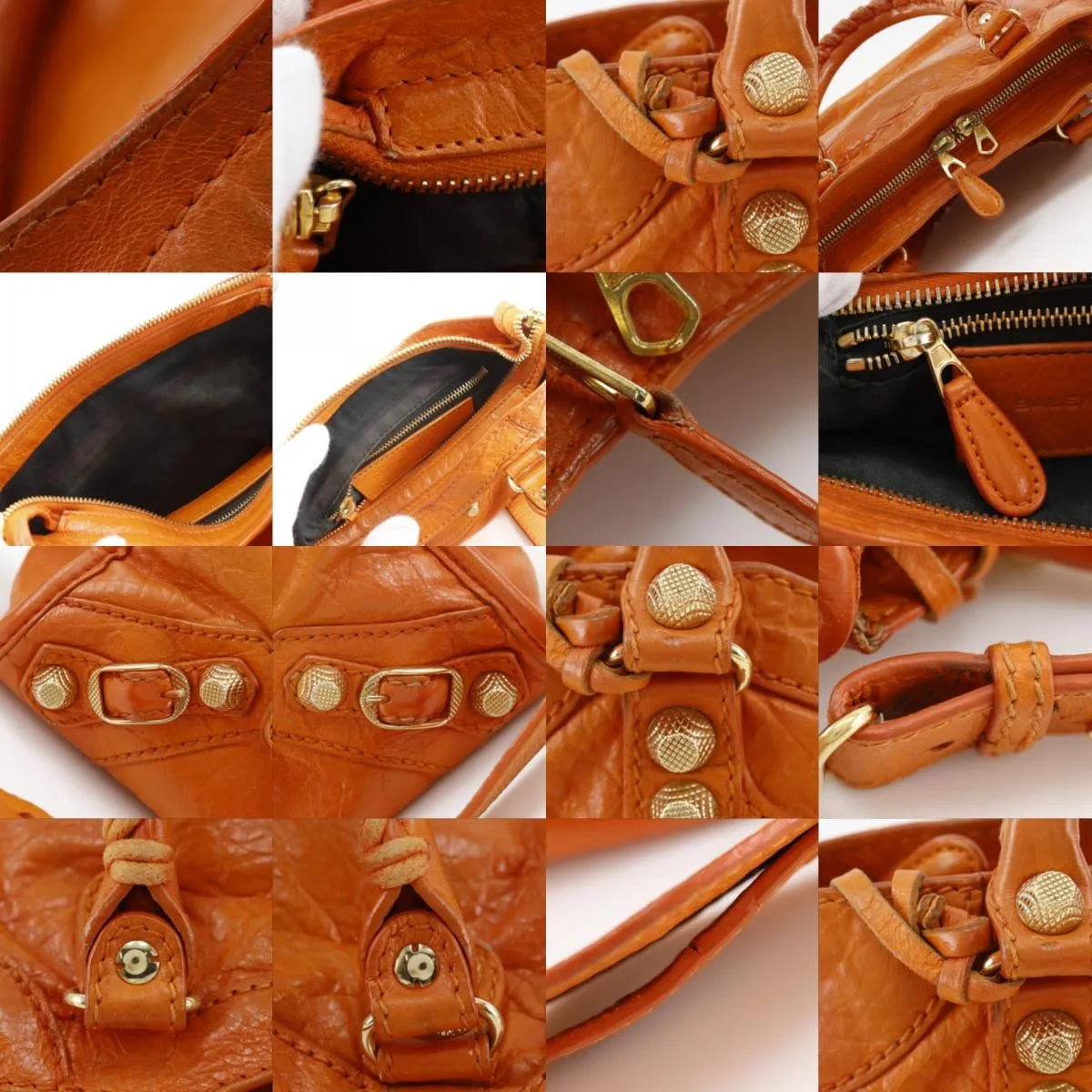 Balenciaga City Classic Studs Leather Orange Calfskin Handbag (Pre-Owned)