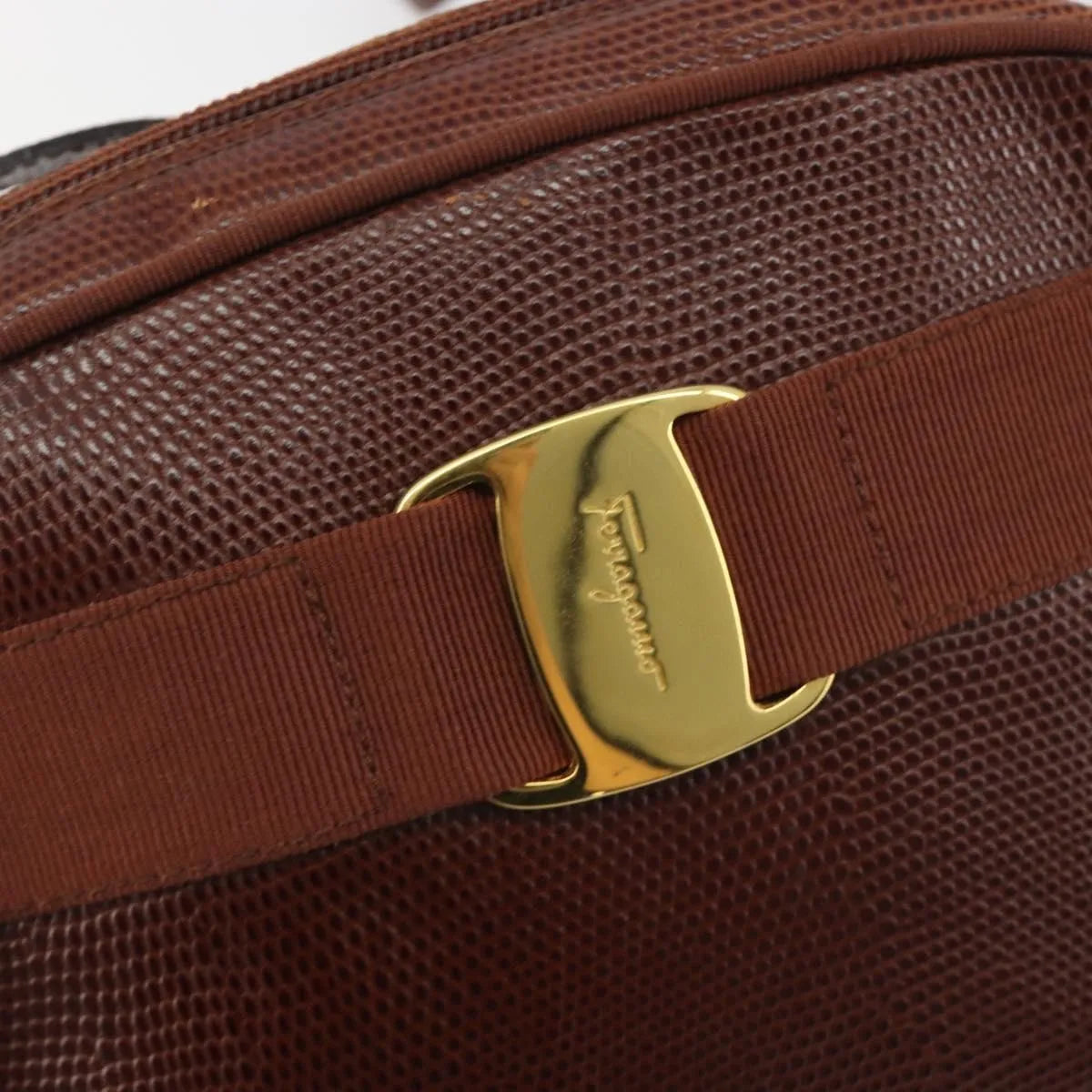 Salvatore Ferragamo Vara Bow Camera Leather Brown Leather Shoulder Bag Bag (Pre-Owned)