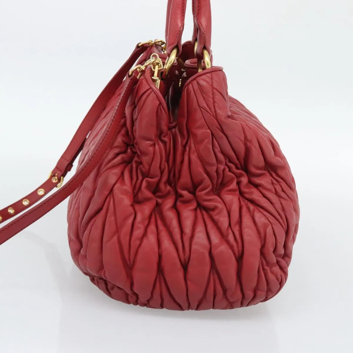 Miu Miu Matelassé Nappa Leather Top Handle Bag Leather Red Leather Shoulder Bag Bag (Pre-Owned)