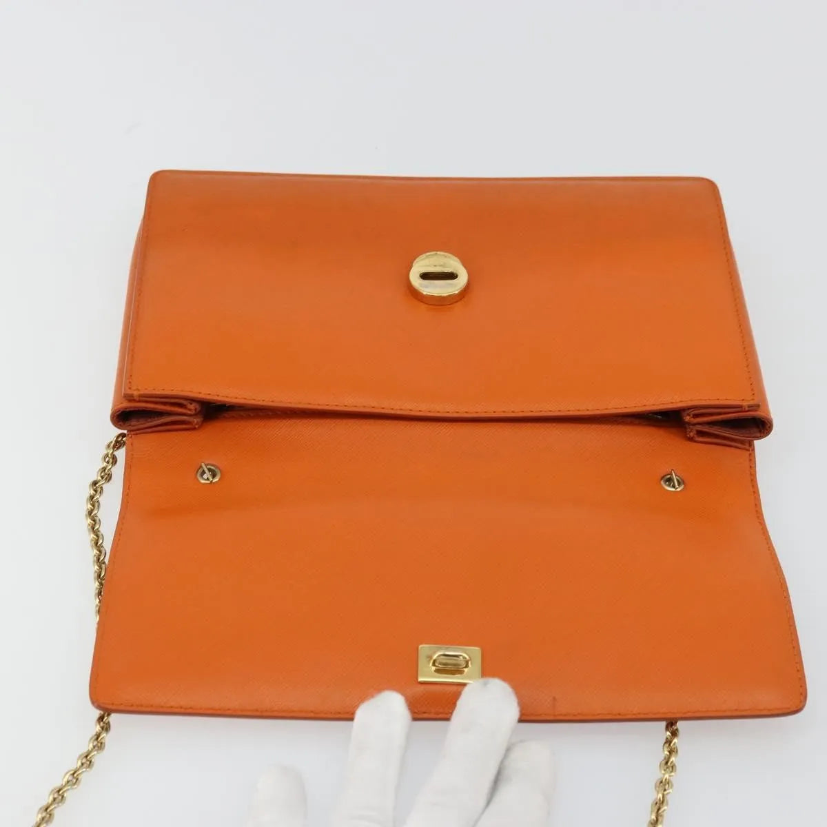 Salvatore Ferragamo Vara Bow Chain Clutch Leather Orange Leather Shoulder Bag Bag (Pre-Owned)