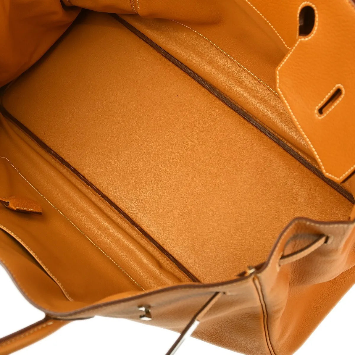 Hermes Birkin Orange Fjord With Palladium Hardware Brown Leather Handbag (Pre-Owned)
