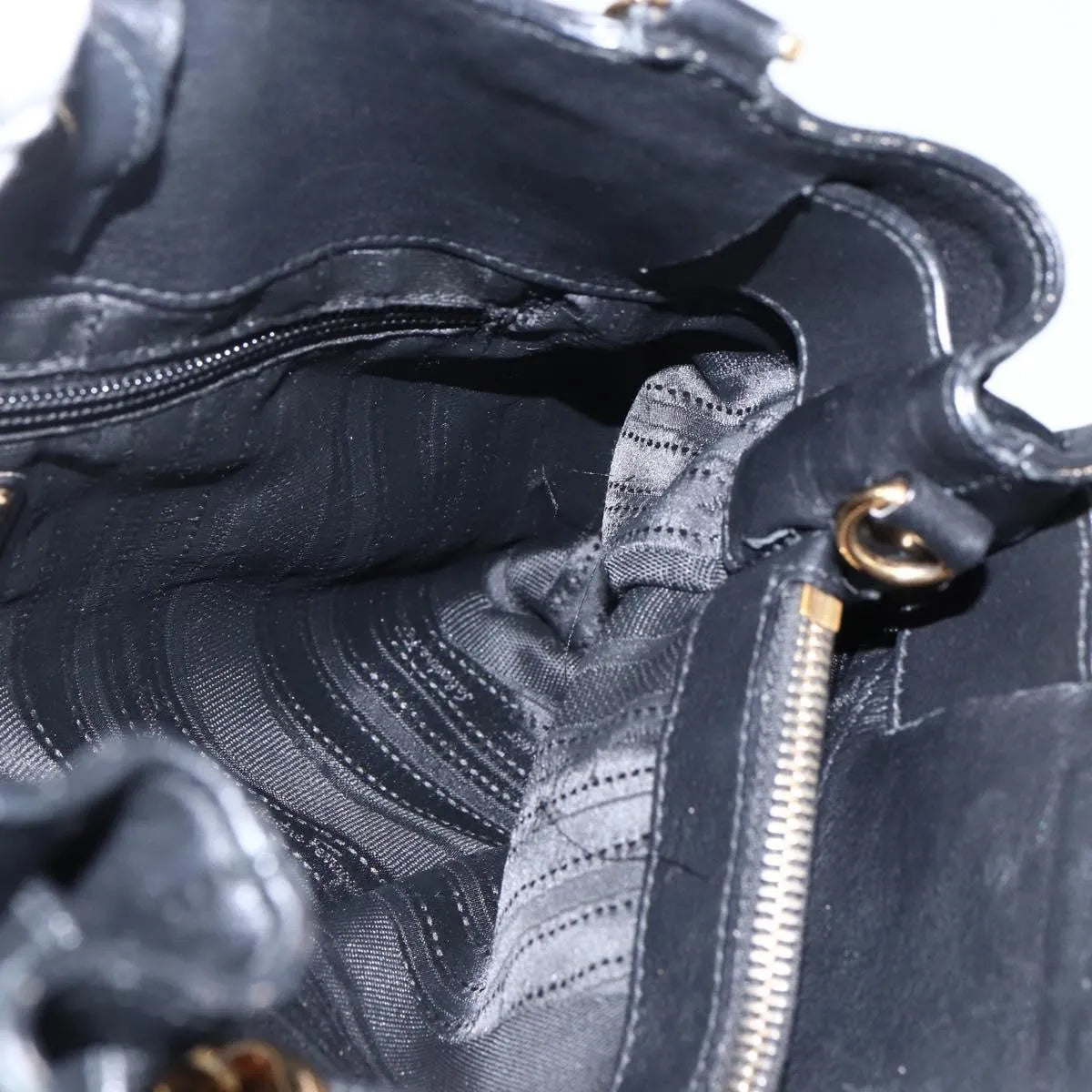 Salvatore Ferragamo W Chain Tote Leather Black Leather Handbag (Pre-Owned)