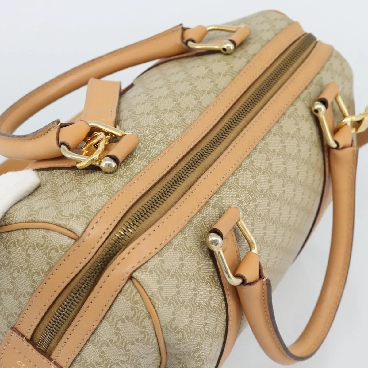 Celine Vintage Macadam Boston Canvas Beige Canvas Handbag (Pre-Owned)