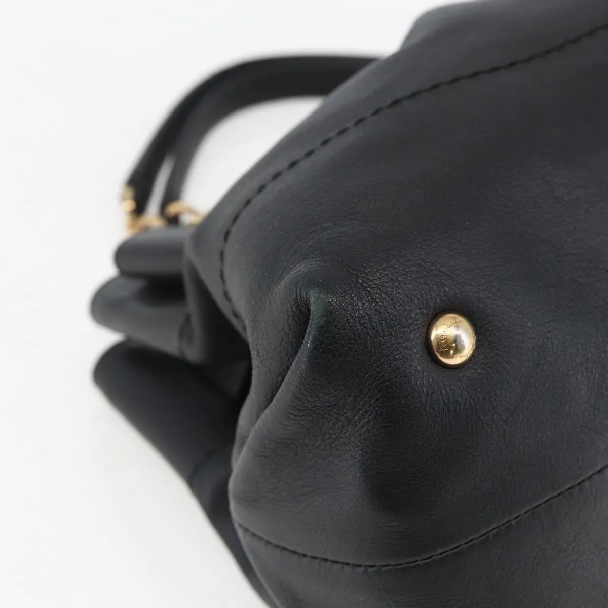 Salvatore Ferragamo W Chain Tote Leather Black Leather Handbag (Pre-Owned)