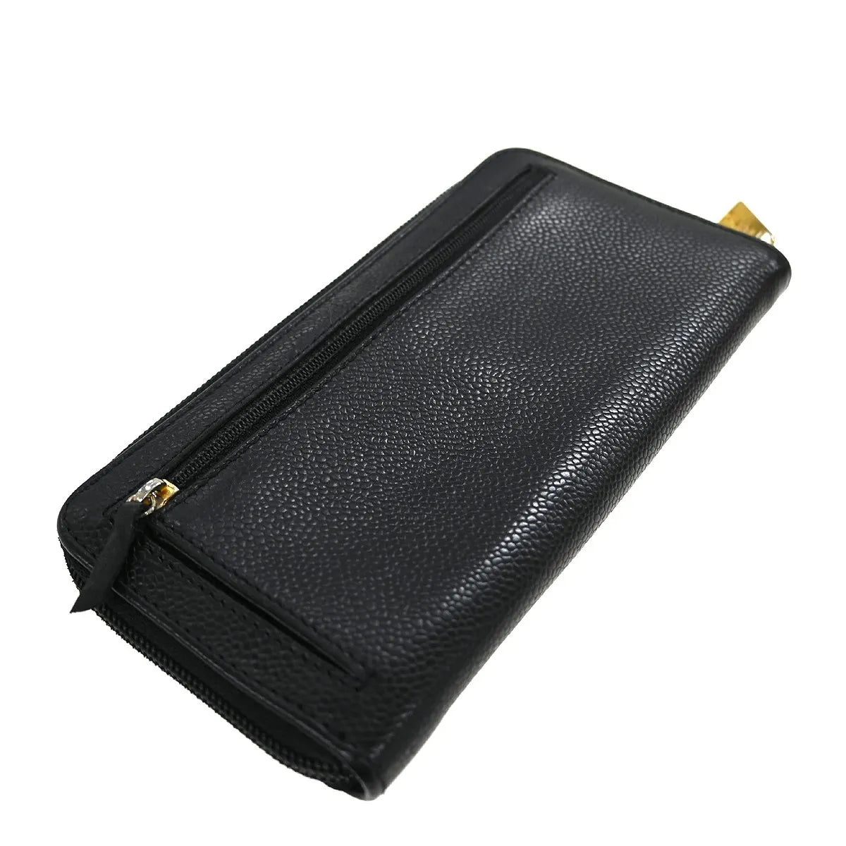 Chanel Portefeuille Long Cc Logo Calfskin Leather Black Leather Wallets Accessory (Pre-Owned)