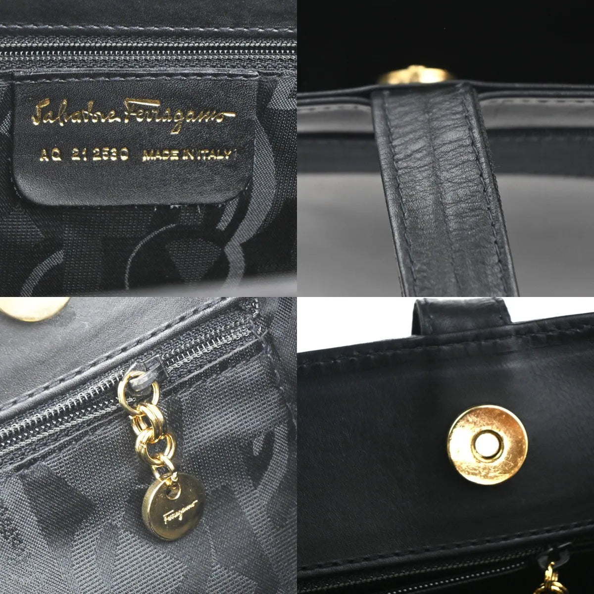 Salvatore Ferragamo Vala Tote Leather Black Leather Tote Bag Bag (Pre-Owned)