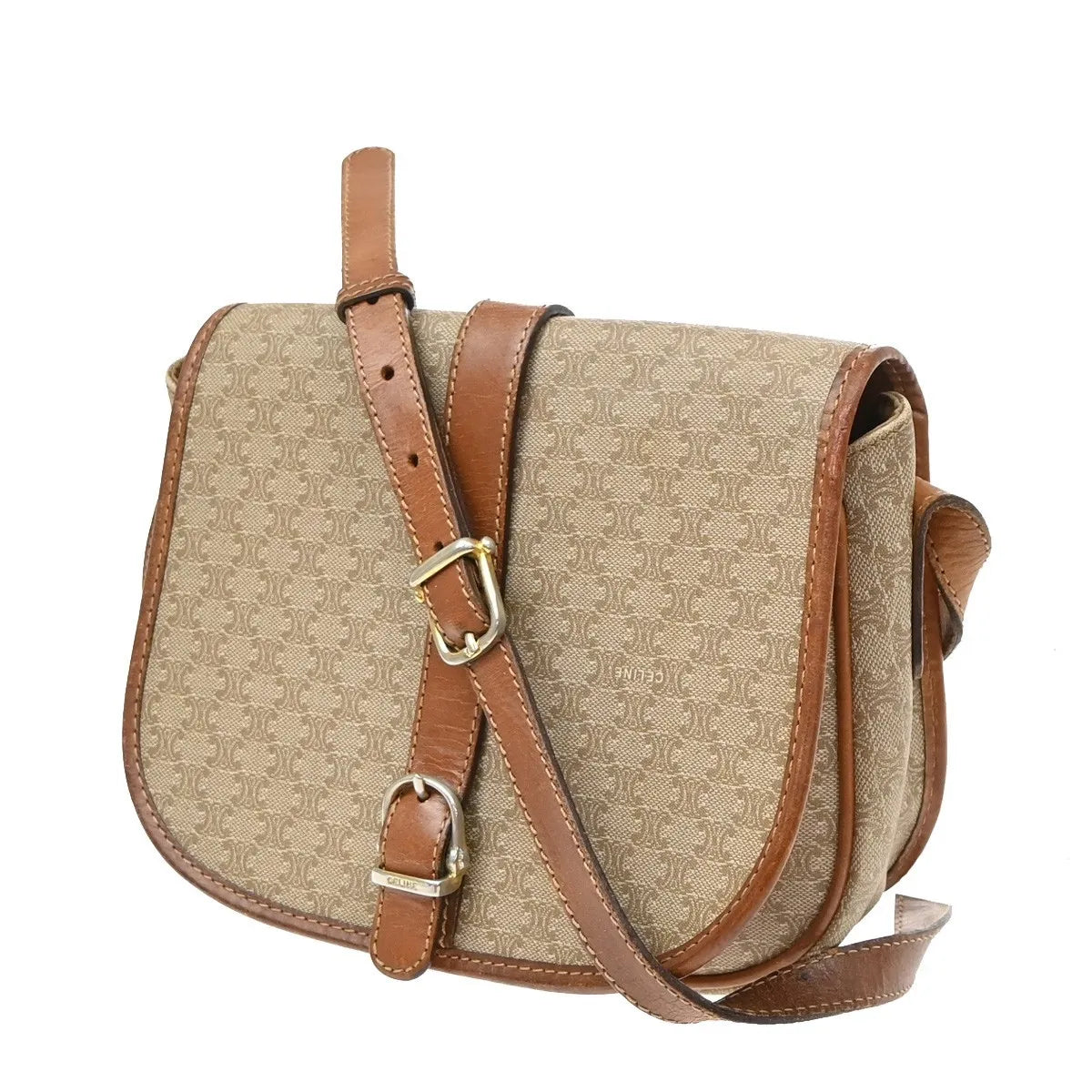 Celine Vintage Macadam Canvas And Leather Beige Canvas Handbag (Pre-Owned)