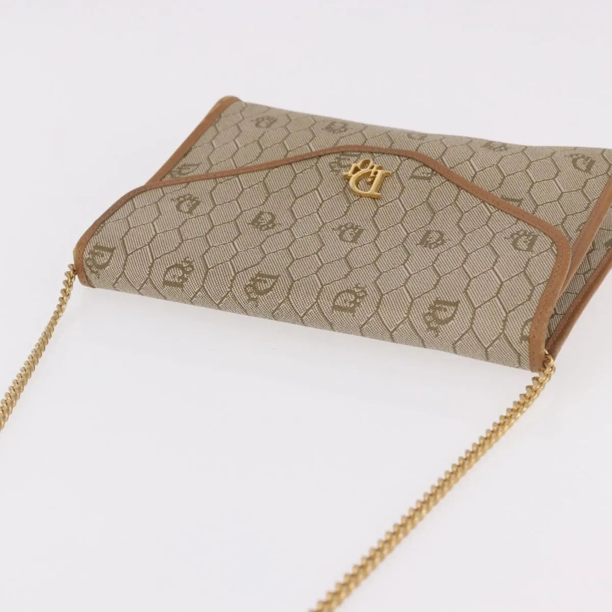 Christian Dior Vintage Honeycomb Chain Canvas Beige Canvas Shoulder Bag Bag (Pre-Owned)