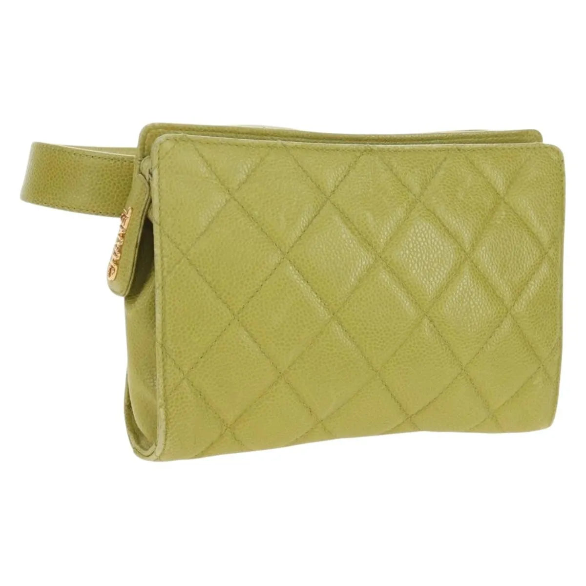 Chanel Vintage Zip Belt Quilted Caviar Yellow Leather Shoulder Bag Bag (Pre-Owned)