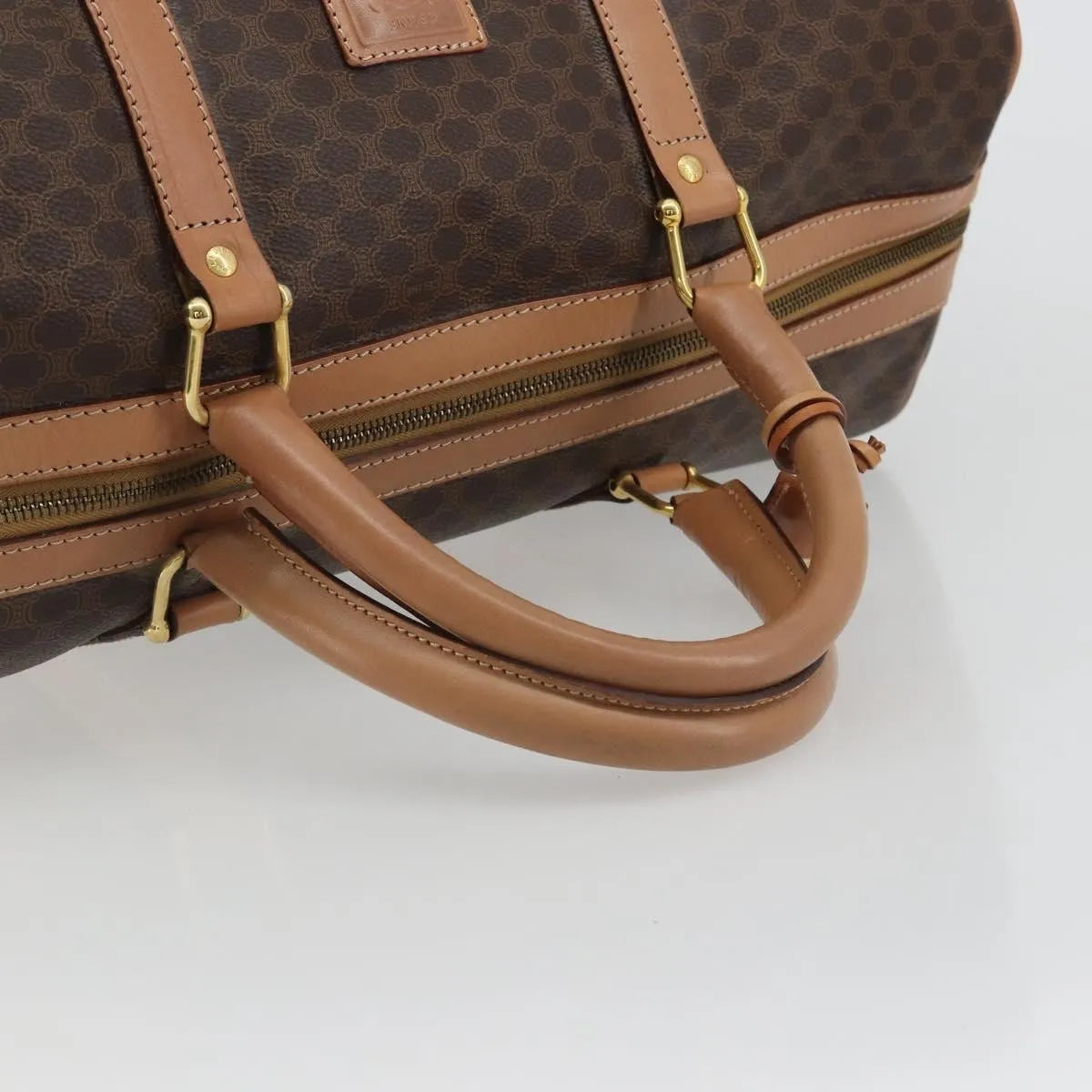 Celine Vintage Macadam Boston Canvas And Leather Brown Canvas Handbag (Pre-Owned)