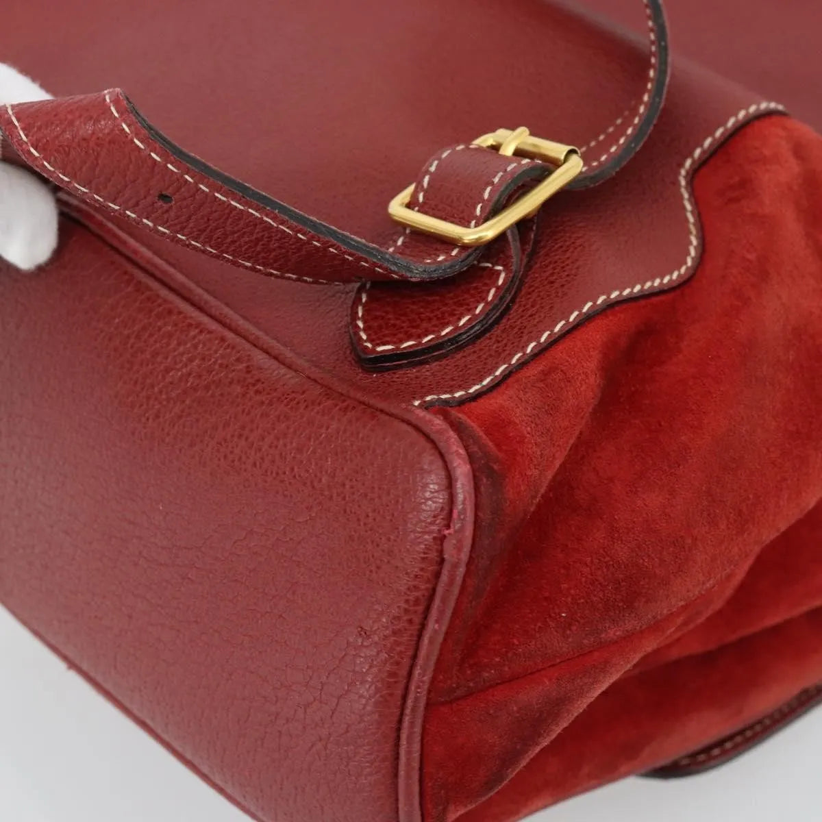 Gucci Vintage Bamboo Suede Red Suede Backpack Bag (Pre-Owned)