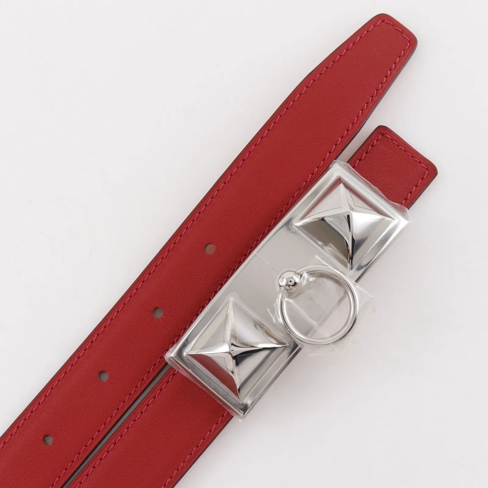 Hermes Rivale Reversible Belt Leather Red Leather Belts Accessory (Pre-Owned)