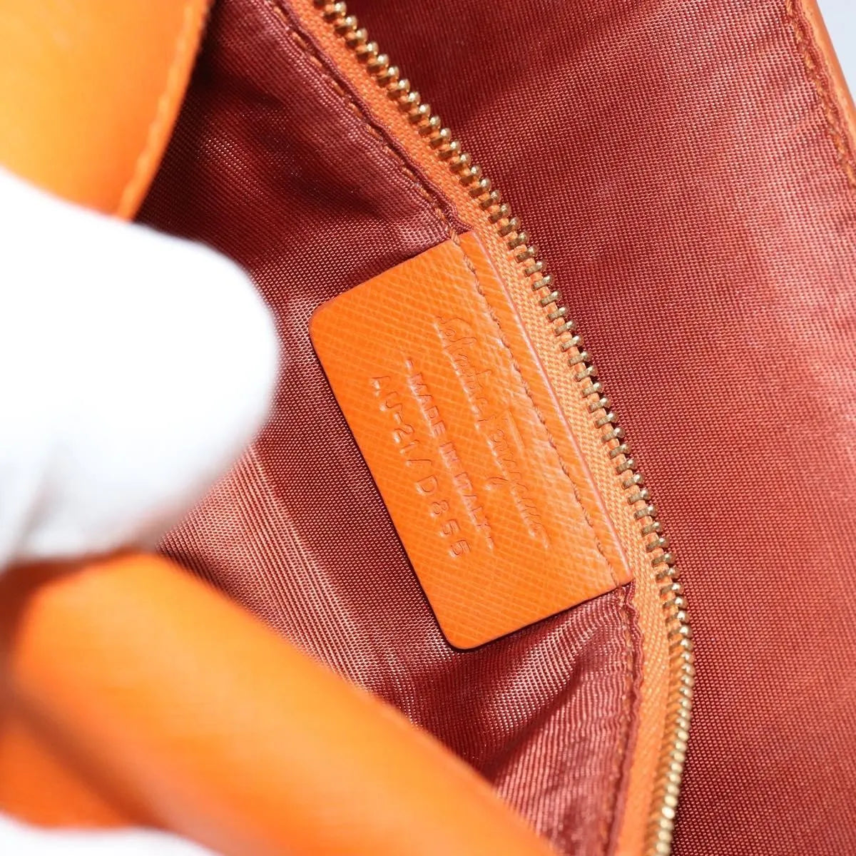 Salvatore Ferragamo Vara Bow Chain Clutch Leather Orange Leather Shoulder Bag Bag (Pre-Owned)