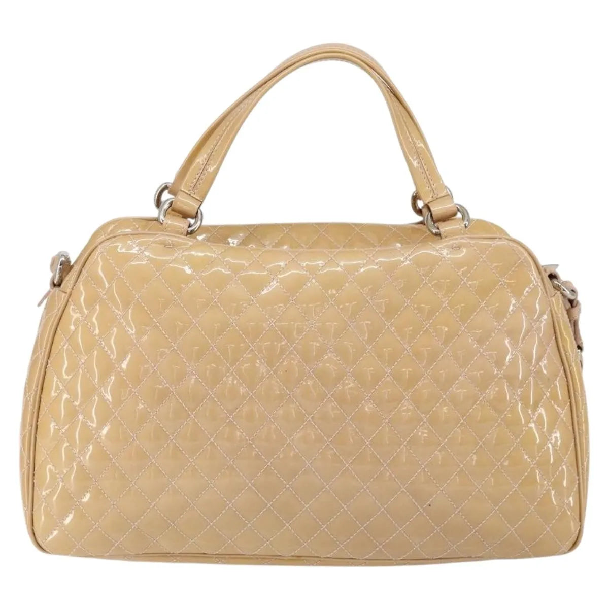 Salvatore Ferragamo Vala Patent Leather Beige Patent_Leather Handbag (Pre-Owned)