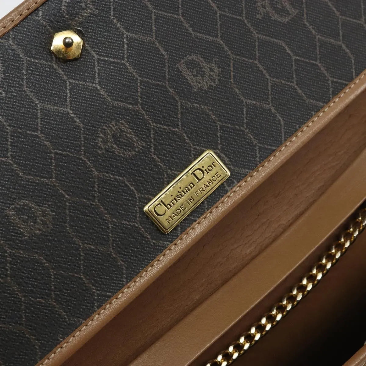 Christian Dior Vintage Honeycomb Chain Canvas Black Canvas Shoulder Bag Bag (Pre-Owned)