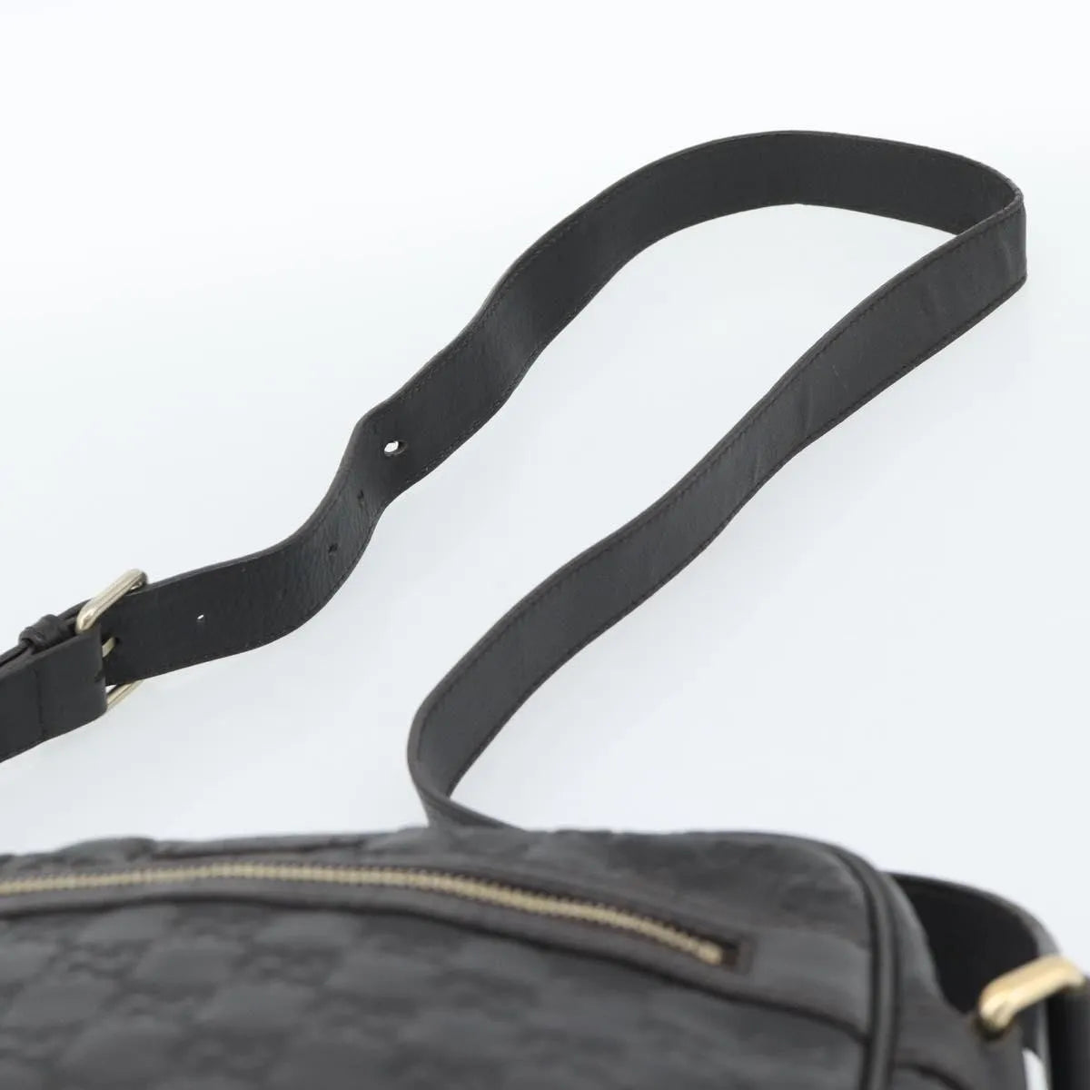 Gucci Front Zip Messenger Guccissima Leather Black Leather Shoulder Bag Bag (Pre-Owned)
