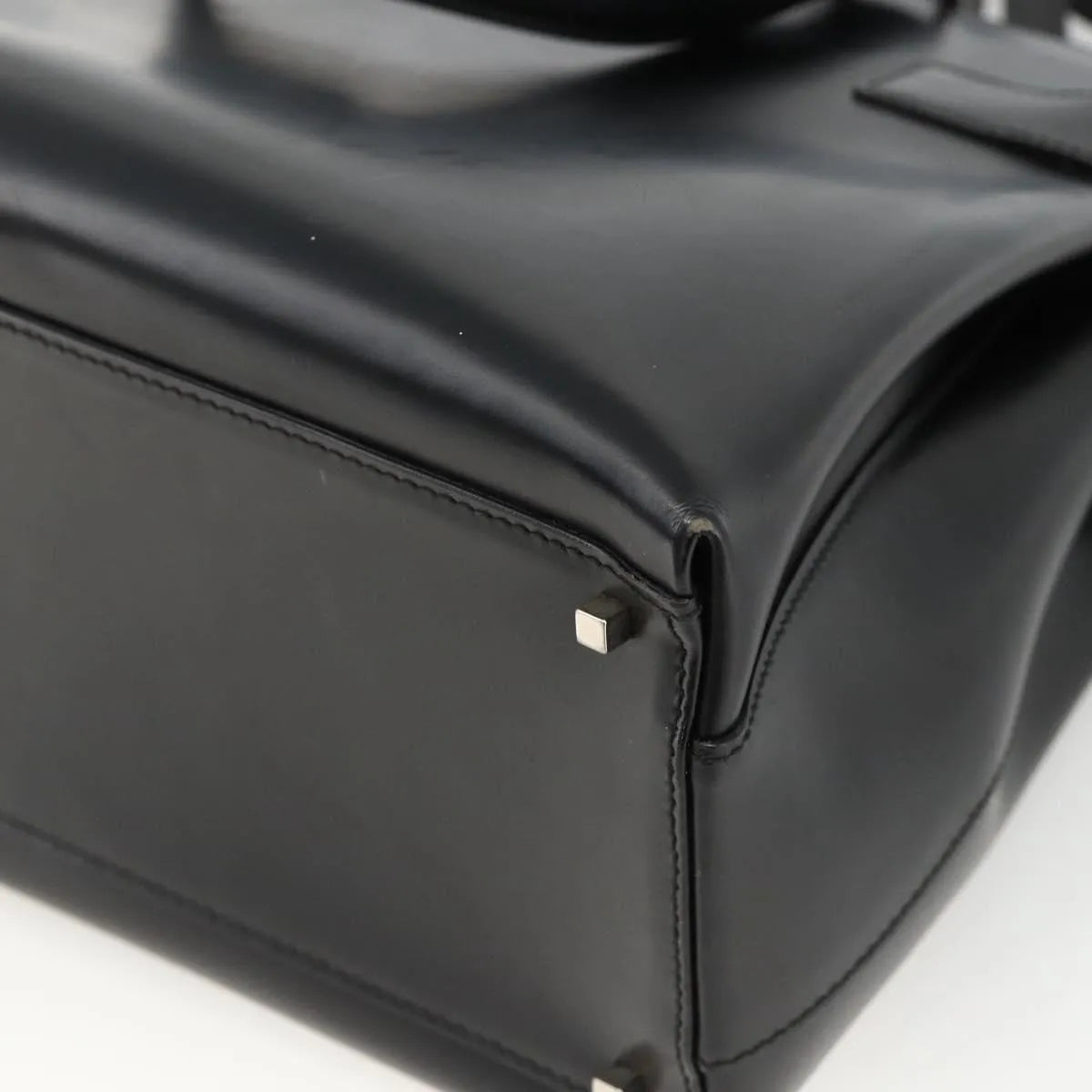 Salvatore Ferragamo Double Gancini Side Buckle Tote Leather Black Leather Handbag (Pre-Owned)