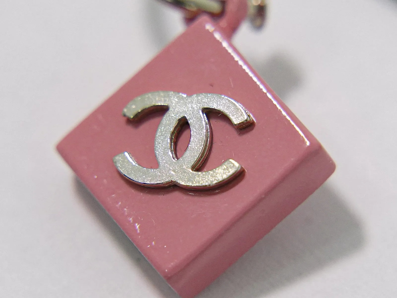 Chanel Vintage Cc Square Drop Metal With Enamel And Lace Silver Metal Earrings Jewelry (Pre-Owned)