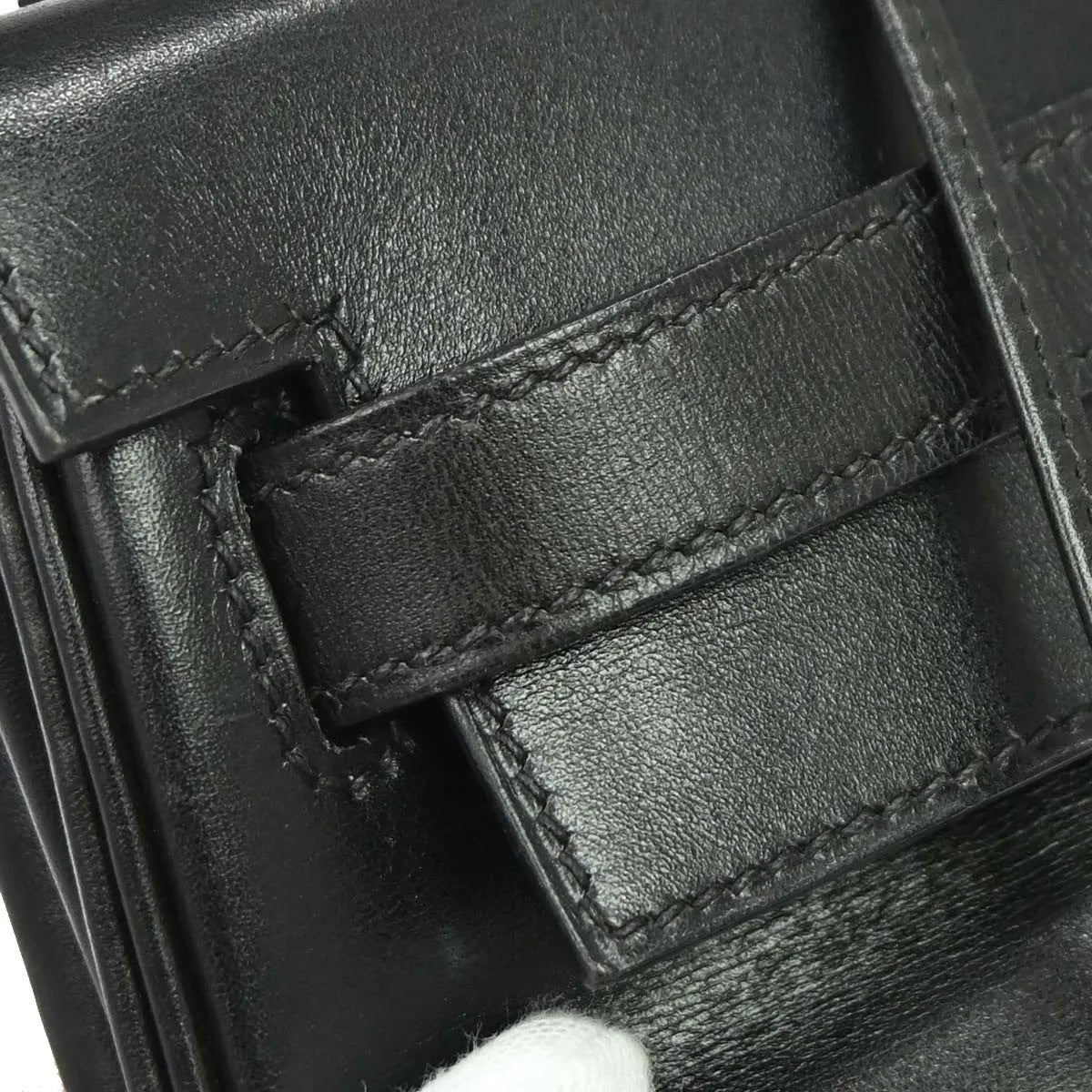 Hermes Kelly Handbag Black Box Calf With Palladium Hardware Black Leather Handbag (Pre-Owned)