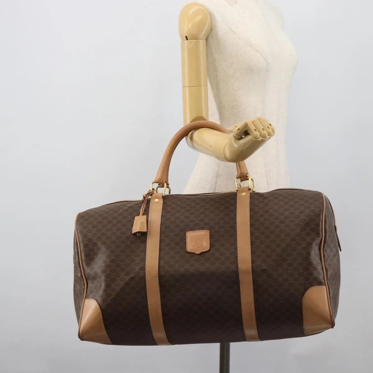 Celine Vintage Duffle Canvas And Leather Brown Canvas Travel Bag Bag (Pre-Owned)