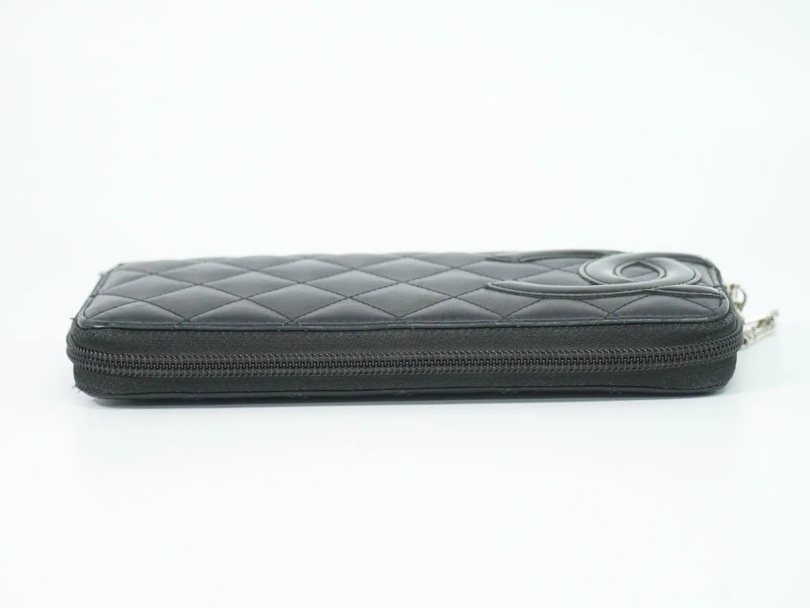 Chanel Cambon Zip Around Quilted Lambskin Black Leather Wallets Accessory (Pre-Owned)