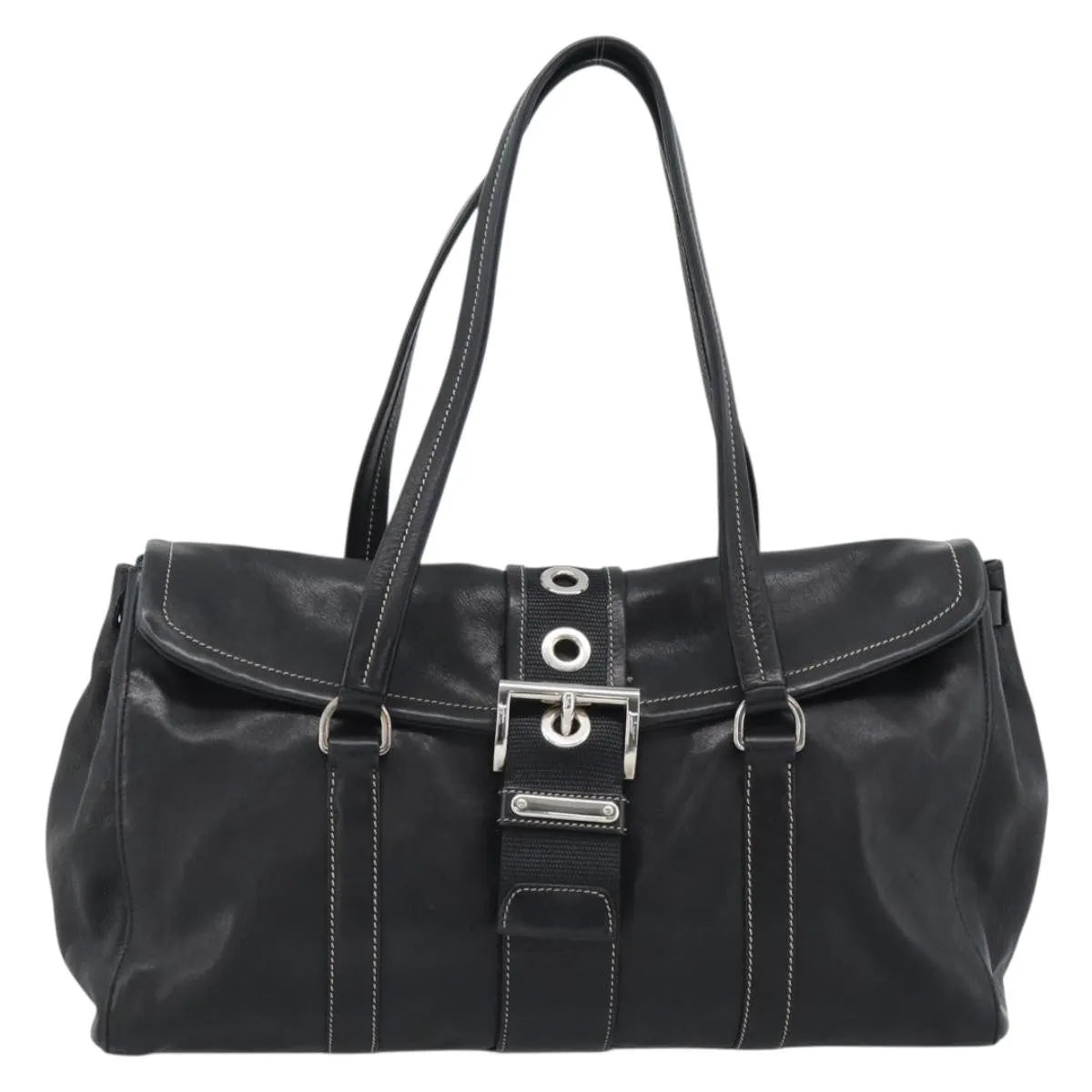 Prada Convertible Shopping Tote Saffiano Leather Saffiano Leather Black Leather Tote Bag Bag (Pre-Owned)