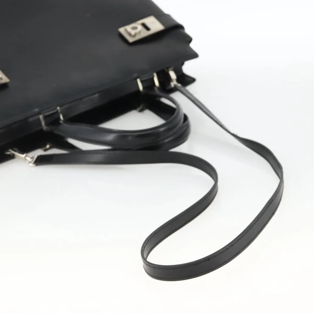 Salvatore Ferragamo Double Gancini Side Buckle Tote Leather Black Leather Handbag (Pre-Owned)