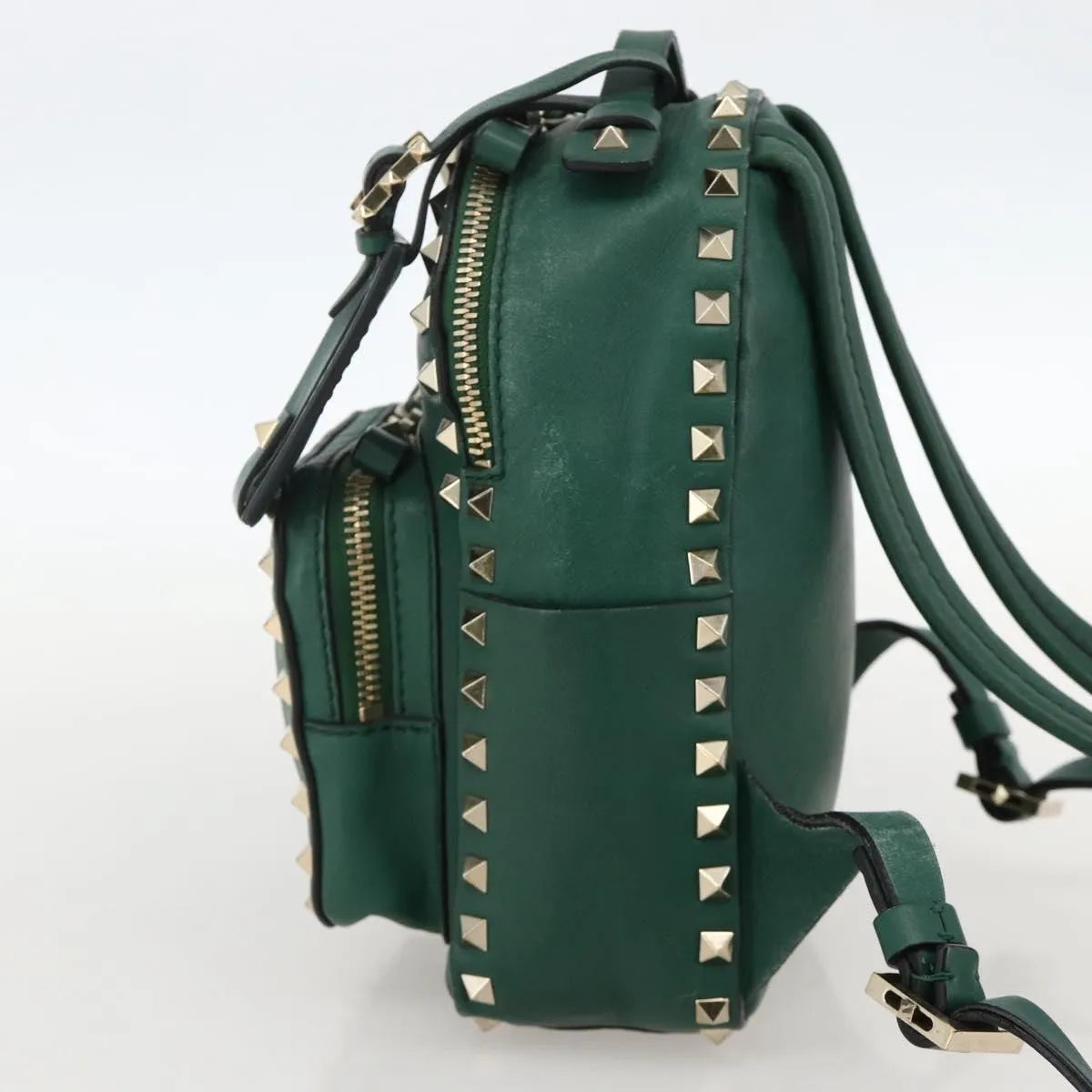 Valentino Garavani Rockstud Leather Green Leather Backpack Bag (Pre-Owned)