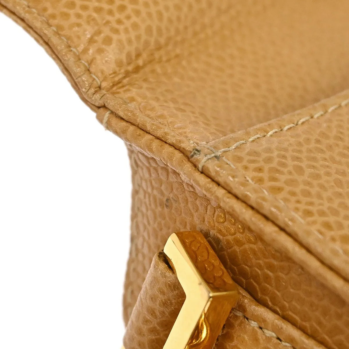 Chanel Vintage Cc Phone Holder Caviar Beige Leather Clutche & Pouche Bag (Pre-Owned)
