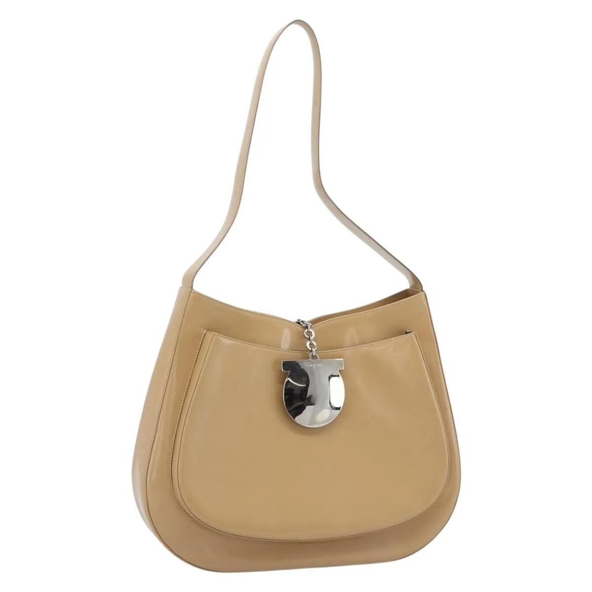 Salvatore Ferragamo Gancini Patent Leather Beige Patent_Leather Shoulder Bag Bag (Pre-Owned)