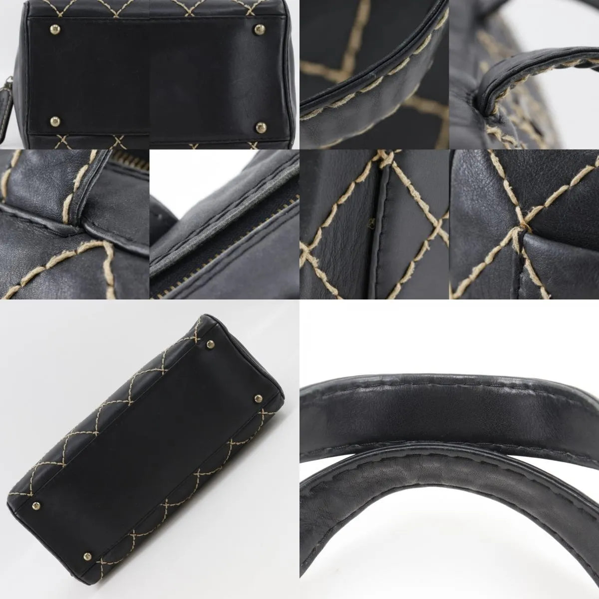 Chanel Surpique Boston Quilted Leather Black Leather Handbag (Pre-Owned)