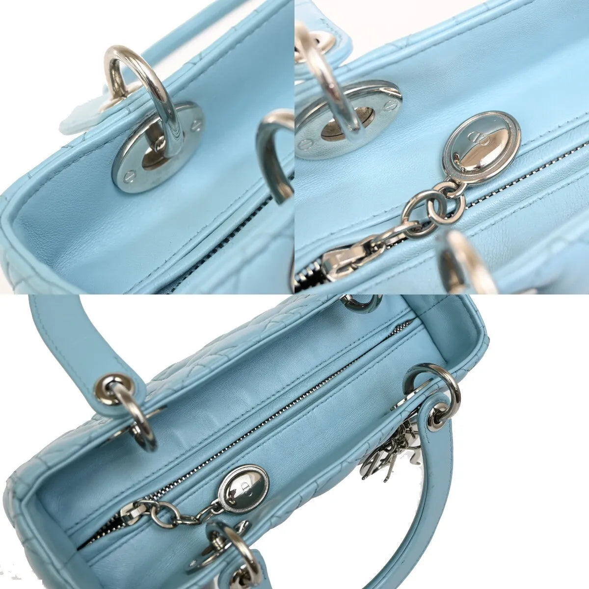 Christian Dior Lady Dior Leather Blue Leather Bag (Pre-Owned)