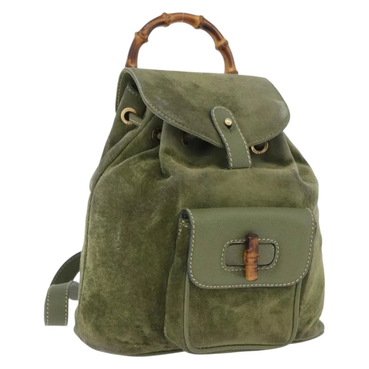 Gucci Gucci Bamboo Daim Khaki Leather Backpack Bag (Pre-Owned)