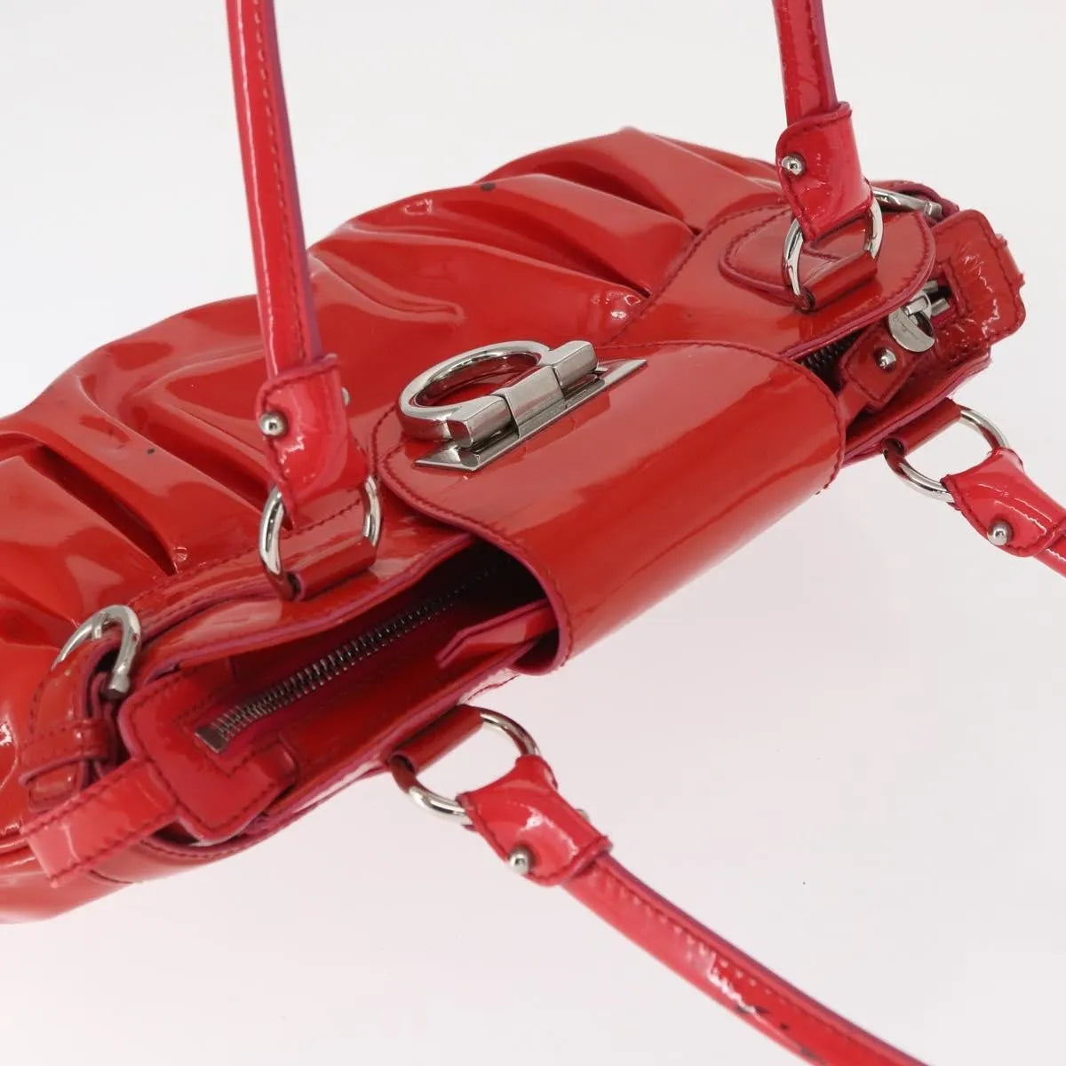 Salvatore Ferragamo Marisa Patent Leather Red Patent_Leather Handbag (Pre-Owned)