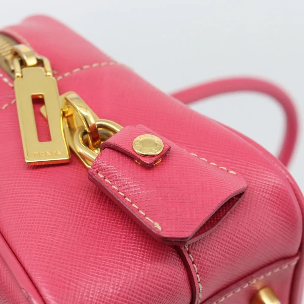 Prada Bauletto Saffiano Leather Pink Leather Handbag (Pre-Owned)