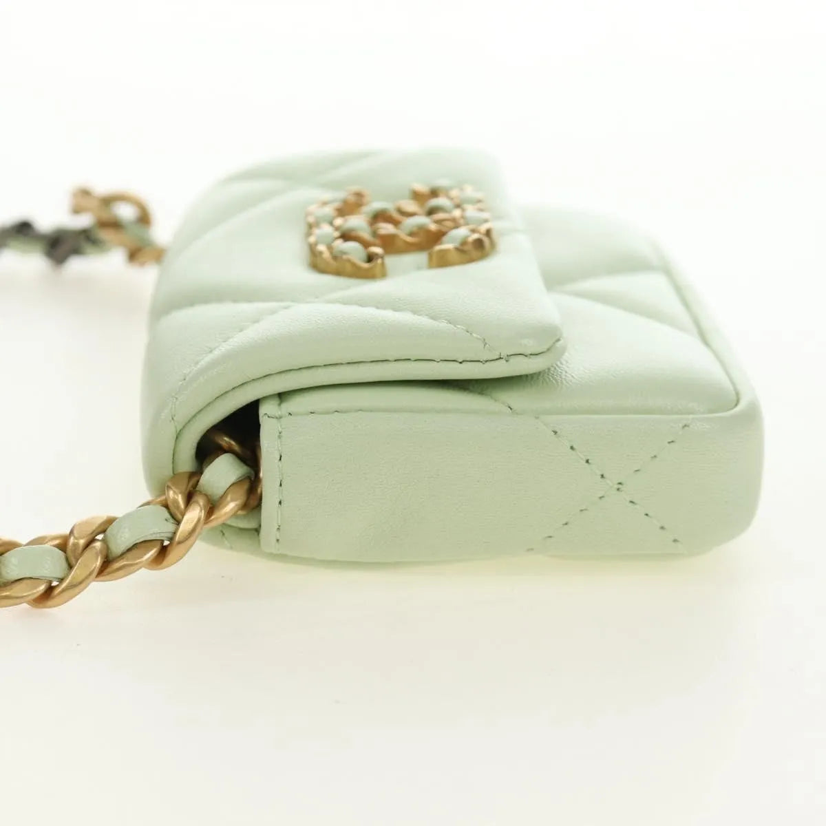 Chanel 19 Convertible Flap Coin Purse With Chain Quilted Lambskin Green Leather Shoulder Bag Bag (Pre-Owned)