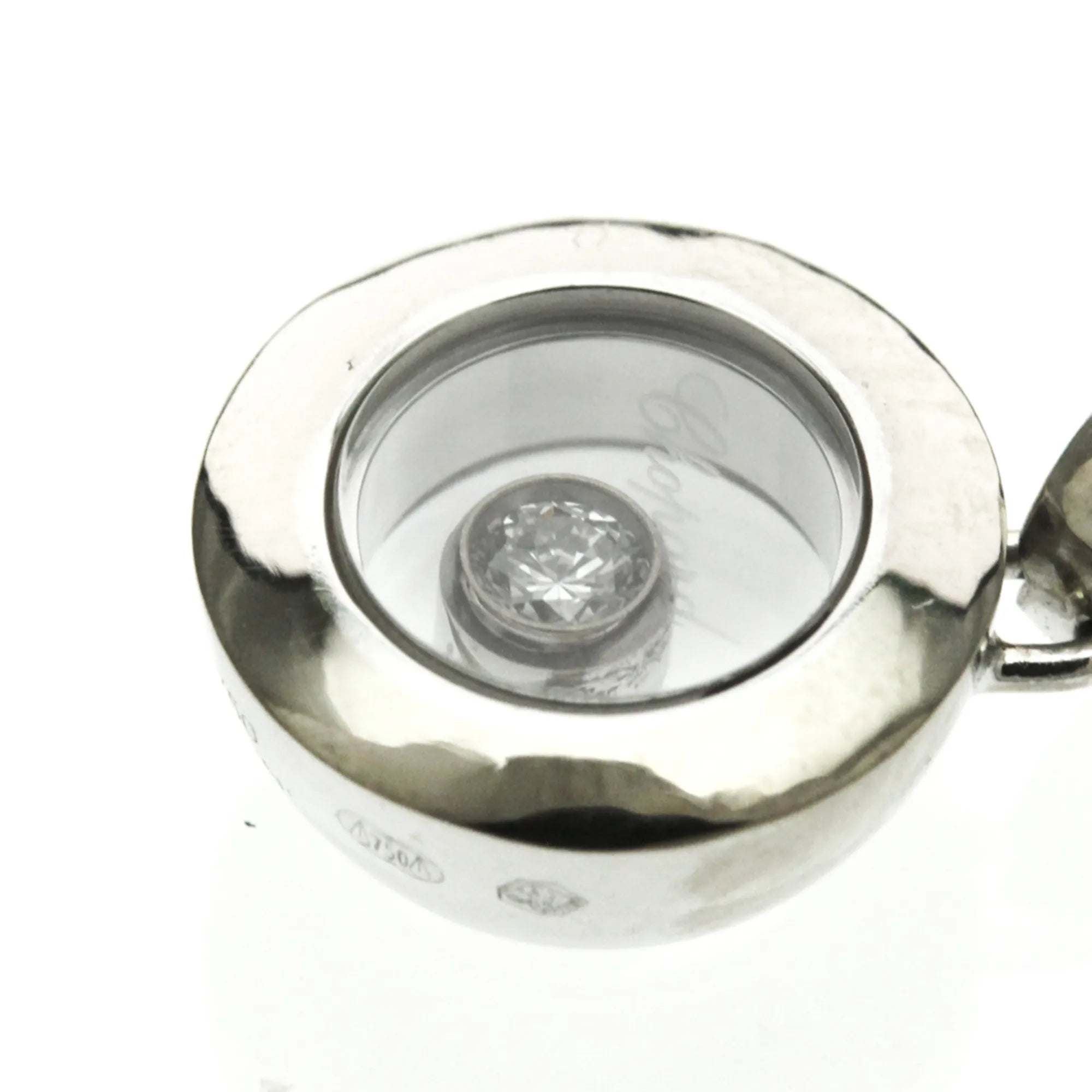 Chopard Happy Diamonds Round Pendant 18K White Gold With 1 Floating Diamond Silver White_Gold Necklace Jewelry (Pre-Owned)