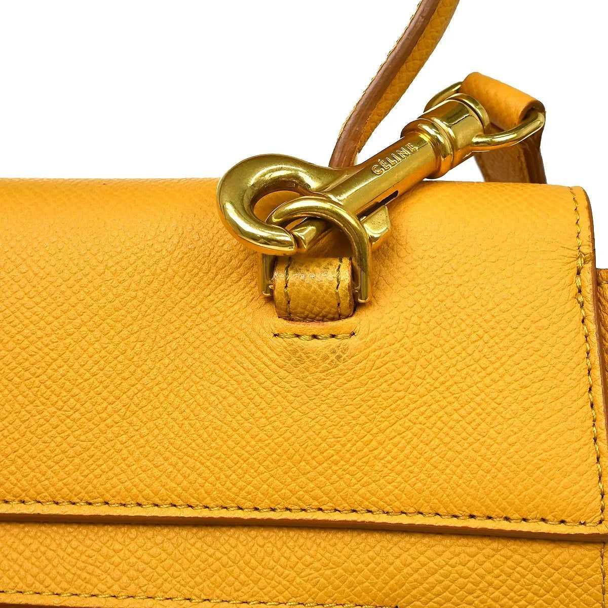 Celine Belt Textured Leather Yellow Leather Handbag (Pre-Owned)