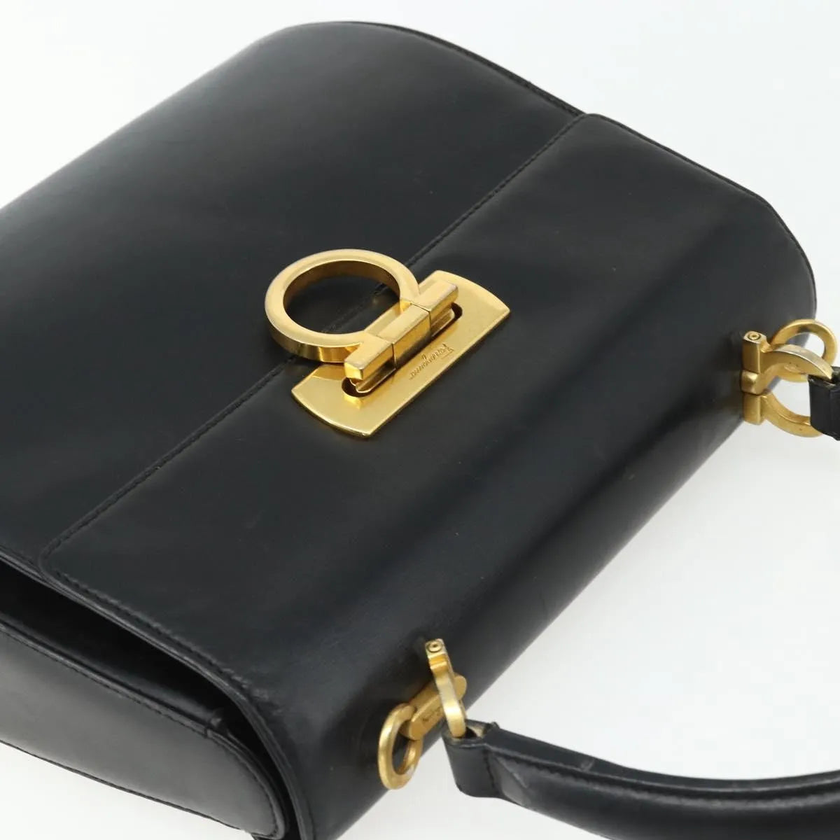 Salvatore Ferragamo Gancini Leather Black Leather Handbag (Pre-Owned)