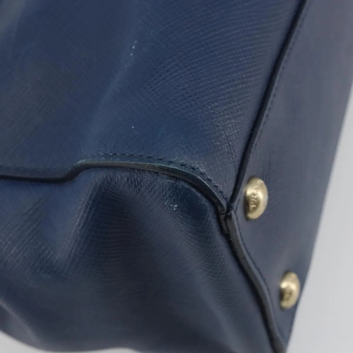 Prada Cuir Frame Double Zip Tote Saffiano Leather Blue Leather Tote Bag Bag (Pre-Owned)