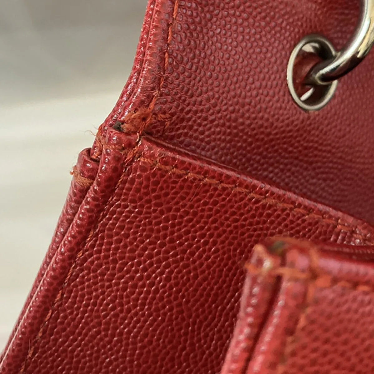 Chanel Vintage Cc Flap Top Handle Calfskin Leather Red Calfskin Bag (Pre-Owned)